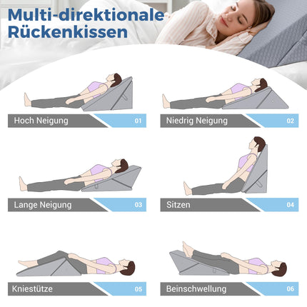 INFANZIA regulējams ķīļveida spilvens, augsta blīvuma putu lasīšanas spilvens gultai un dīvānam, ergonomisks spilvens refluksa miega apnojas ārstēšanai, kāju spilvens - ideāls muguras spilvens spēlēm, lasīšanai (pelēks)