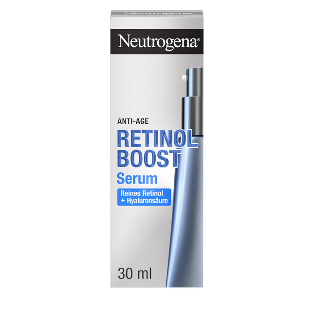Neutrogena Retinol Boost Serum (30 ml), ļoti efektīvs pretnovecošanās sejas serums ar retinolu, mirtes lapu ekstraktu un hialuronskābi, viegla sejas kopšana jaunāka izskata ādai