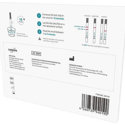EUROPAPA® Healthcare 10 īpaši jutīgs grūtniecības tests - agrīna grūtniecības tests - grūtniecības tests - agrīna grūtniecības tests (10 gab.)