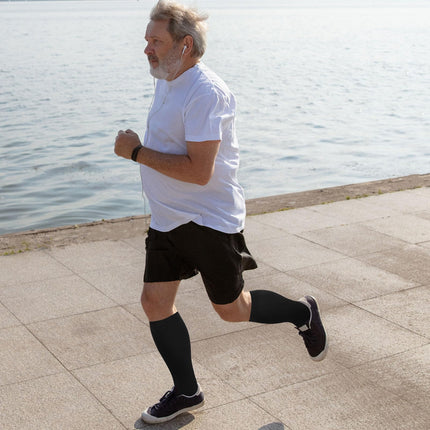 PUTUO kompresijas zeķes ar bieziem ikriem vīriešiem: trombozes zeķes sievietēm, plus izmēra atbalsta zeķes vīriešiem, sievietēm, kompresijas zeķes ar atvērtu purngalu lidojumam, medicīniskai skriešanai, ceļošanai, melnas, 4XL, 1 pāris