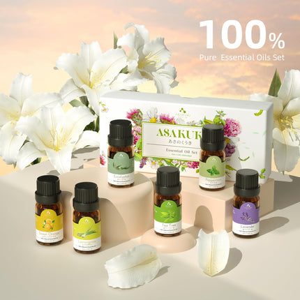 ASAKUKI 300ML aromātu difuzors ar 6 * 10ML ēterisko eļļu komplektu, ēterisko eļļu difuzors, ultraskaņas mitrinātājs mājas birojam, 15 krāsu LED ar 4 taimera iestatījumiem
