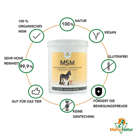 Mahu Natur 1 kg MSM zirgiem un suņiem, augsta deva - metilsulfonilmetāns (organiskais sērs) - augsta deva un augsta tīrība - MSM pulveris 1000 g