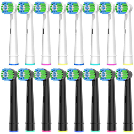 16 zobu birstes galviņas, kas saderīgas ar Oral-B zobu birstēm, profesionālas zobu birstes galviņas, kas piemērotas Oral-B elektriskajām zobu birstēm, 8 baltas un 8 melnas.