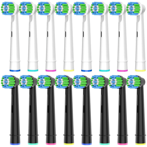 16 zobu birstes galviņas, kas saderīgas ar Oral-B zobu birstēm, profesionālas zobu birstes galviņas, kas piemērotas Oral-B elektriskajām zobu birstēm, 8 baltas un 8 melnas.