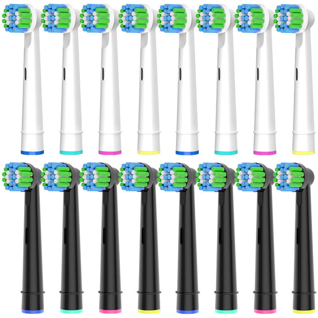 16 zobu birstes galviņas, kas saderīgas ar Oral-B zobu birstēm, profesionālas zobu birstes galviņas, kas piemērotas Oral-B elektriskajām zobu birstēm, 8 baltas un 8 melnas.