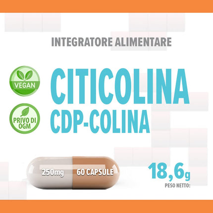 Citicoline CDP holīns 250 mg 60 vegāniskas kapsulas, laboratoriski pārbaudītas, augstas koncentrācijas, bez pildvielām vai palielinātājiem, bez ĢMO