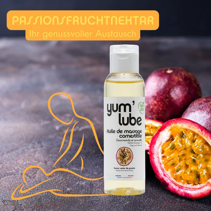 Yum'Lube | Seksa un erotiskā masāžas eļļa eļļa masāžai un intīmai lietošanai | Ķermeņa eļļa ar pasifloru augļiem | Masāžas eļļa intīmai eļļai, kas piemērota kā seksa eļļa | Masāžas eļļa intīmajai zonai un masāžas eļļa seksam intīmajā zonā
