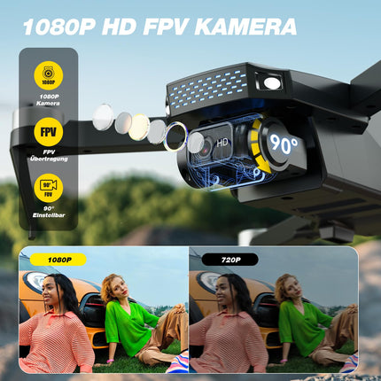 DEERC drons ar 1080P kameru bērniem, iesācējiem, D20S RC droni, salokāmi ar FPV pārraidi, 2 akumulatori, ilgs lidojuma laiks, bezkontaktu motors, augstuma noturēšana, optiskās plūsmas rotaļlieta, dāvana zēniem, C0