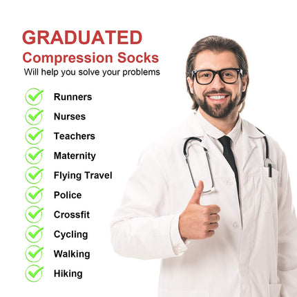 5 kompresijas zeķu pāri, ceļgalu zeķes, atbalsta zeķes, skriešanas zeķes sievietēm un vīriešiem, sportam, skriešanai, lidojumam, ceļošanai, grūtniecēm, medicīniskās kompresijas zeķes (melnas, M)