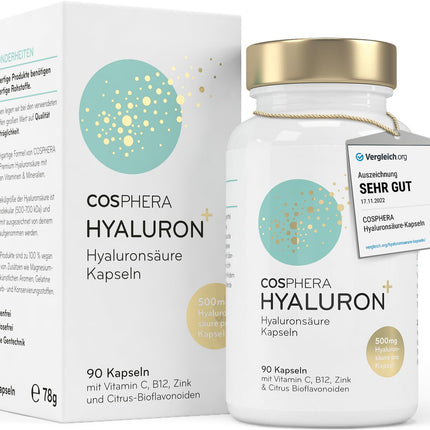 Hialuronskābes kapsulas ar augstu devu – 500 mg vienā kapsulā – 90 vegāniskas hialuronskābes kapsulas 3 mēnešu krājumā – 500–700 kDa I Bagātināts ar cinku, lai veicinātu normālas ādas un kaulu veselības uzturēšanu.