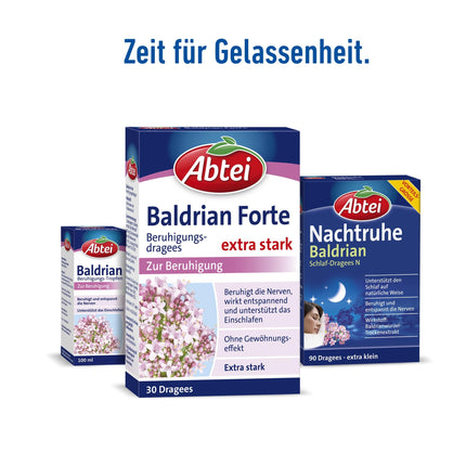 Abtei Valerian Forte - augu izcelsmes zāles, no baldriāna saknes - nomierināšanai un miega traucējumu ārstēšanai - neizraisa pieradumu - 30 apvalkotās tabletes