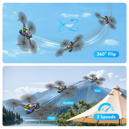 Gerbala Wi-Fi FPV bezkontaktu drons iesācējiem, salokāms drons ar 1080P HD kameru un 2 baterijām, gravitācijas sensoru, pacelšanos/nosēšanos ar vienu pogu, 3D apvēršanu, sekojiet man, žestu fotografēšanu, divām kamerām