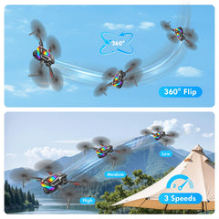 Salokāms bezkontaktu drons iesācējiem, Wi-Fi FPV drons ar platleņķa 1080P HD kameru, 3D pagriezienu, gravitācijas sensoru, pacelšanos/nosēšanos ar vienu pogu, sekojiet man, žestu fotografēšanu, divām kamerām, 2 baterijām