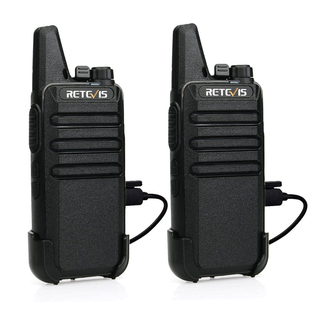 Retevis RT622 Walkie Talkie Mini, PMR446 profesionāls divvirzienu rācijas tālrunis tālsatiksmes sakariem, VOX, uzlādējams automašīnas rācijas tālrunis pieaugušajiem, kempingam (melns, 1 pāris)