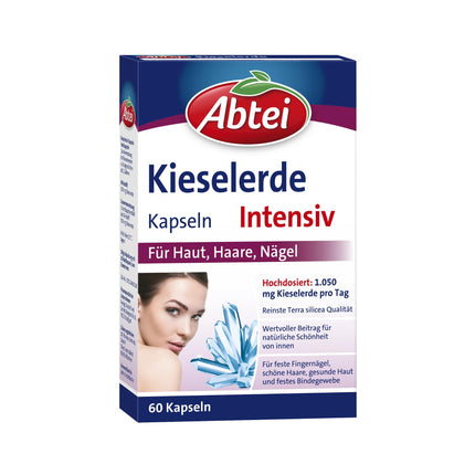 Abtei Kieselerde Intensive - Matu un nagu trausluma novēršanai - Ar silīciju - Tīrs dabīgs produkts - Augsta deva, bez glutēna, bez laktozes - 60 kapsulas