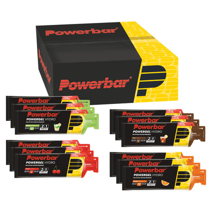Powerbar PowerGel Hydro Multiflavorbox 12x67ml - enerģijas želeja ar augstu ogļhidrātu saturu + nātrijs