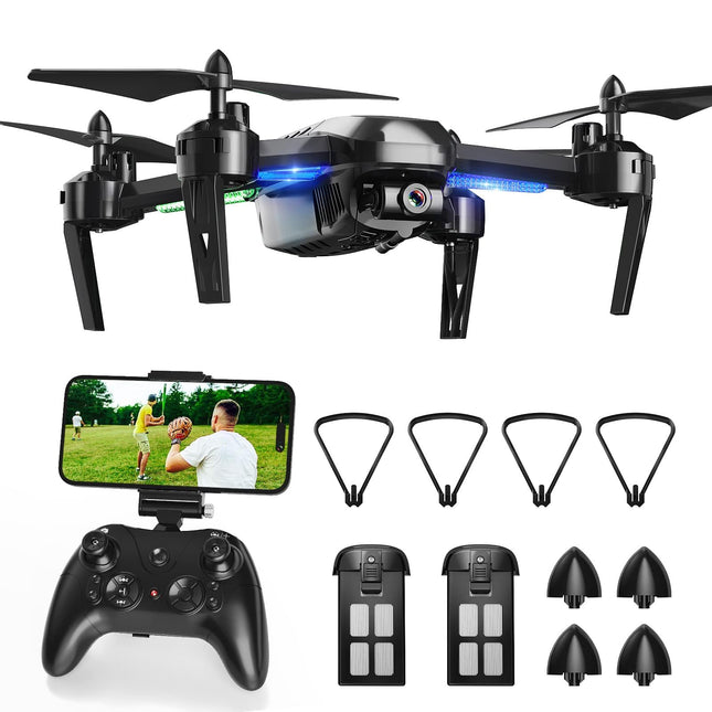 Wipkviey drons ar 1080P HD kameru, T6 FPV RC kvadrokopters ar 2.4G WiFi transporta tiešraides video, augstuma noturēšana, bezgalvas režīms, 2 baterijas, 28-32 minūšu lidojuma laiks, pieaugušajiem iesācējiem