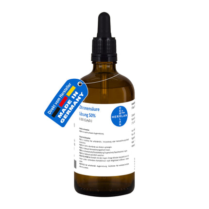 Citronskābes šķīdums 50% | 1 x 100 ml | HERRLAN kvalitāte | Ražots Vācijā