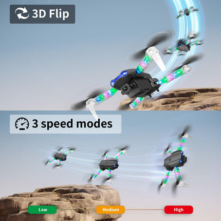 OBEST drons ar 1080P kameru un LED gaismām bērniem un pieaugušajiem, salokāms kvadrokopters ar WiFi pārraidi, vienas atslēgas pacelšanās/nosēšanās, 3D pagriezieni, 2 baterijas, drona rotaļlietu dāvanas zēniem un meitenēm