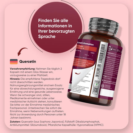 Tīrs kvercetīns 1000 mg vienā porcijā - 180 vegānas kapsulas - 3 mēnešu krājumi - No Saphora Japonica - Nesatur magnija stearātu, bez glutēna un atbilst GMP - WeightWorld