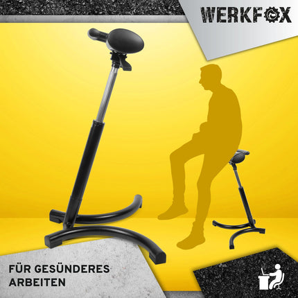 Werkfox® stāvkrēsls ar ergonomisku regulējamu augstumu; Stāvkrēsls darbnīcas atbalstam, stāvkrēsls galdam, birojam, rūpniecībai