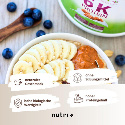 Nutri + Protein Powder Neutral 1 kg - 80% olbaltumvielu - bez cukura + bez taukiem - olbaltumvielu pulveris bez saldinātāja, aromatizētāja - ideāli piemērots cepšanai - 1000 g Dabīgs