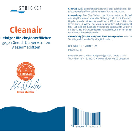 Cleanair - vinila tīrīšanai un smaku likvidēšanai uz ūdensgultām - 250 ml smaku novēršanai