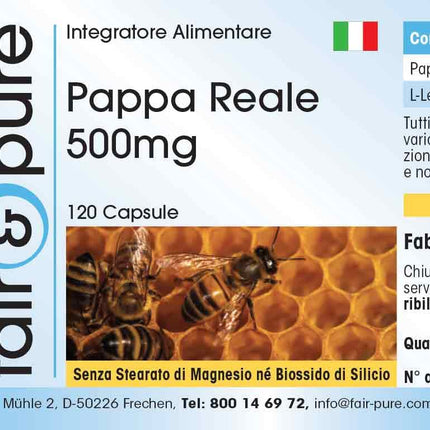 Fair &amp; Pure® - peru pieniņa 500 mg - 120 kapsulas - standartizēts līdz 4% 10-HDA - maigi sasaldēts