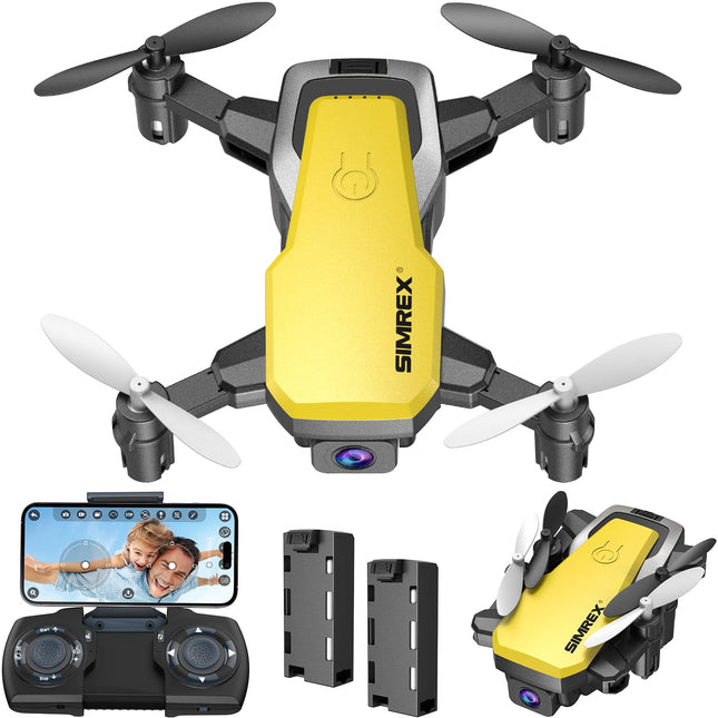 SIMREX X300C drons ar 720P HD kameru, RC kvadrokoptera salokāms drons, mini drons ar augstuma noturēšanu, 3D pagriezienu, bezgalvas režīmu, gravitācijas kontroli un 2 baterijām, dāvanas bērniem, pieaugušajiem, dzeltens
