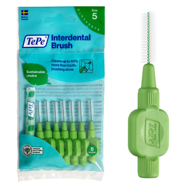 TePe starpzobu birste Original Green (ISO izmērs 5: 0,8 mm) / Vieglai un rūpīgai zobu starpu tīrīšanai / 1 x 8 starpzobu birstes
