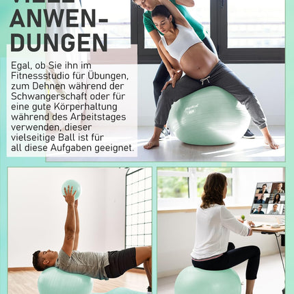 PhysKcal 65 cm gaiši tirkīza biezas vingrošanas bumbas un 23 cm Pilates bumbas komplekts, vingrošanas bumba ar pretplīsumu, neslīdoša sēdekļa bumba, līdzsvara bumba, jogas bumba mājām, sporta zālei un birojam