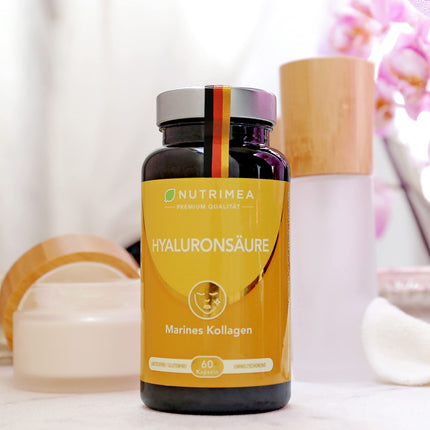 Hialuronskābes kolagēna komplekss | Augstākās kvalitātes hialuronskābe, bagātināta ar C vitamīnu un A vitamīnu | 60 kapsulas ar augstu devu | Gludai ādai, novecošanās novēršanai un locītavām