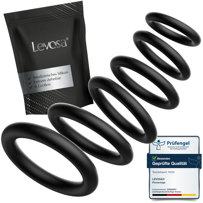 Levosa® dzimumlocekļa gredzenu komplekts spēcīgākai erekcijai un lielākai izturībai - 6 elastīgi dzimumlocekļa un sēklinieku gredzeni vīriešiem - seksa rotaļlieta pāriem - zīmols no Hamburgas