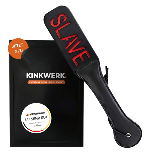 KINKWERK pēršanas airiņš (ar uzrakstu) no augstas kvalitātes sintētiskās ādas vīriešiem un sievietēm | Ergonomisks dizains ar plaukstas siksniņu | Daudzfunkcionāls BDSM aksesuārs (VERGS)