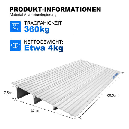 LIEKUMM durvju sliekšņa rampa 7,5 cm augsta, 360 kg kravnesība alumīnija ratiņkrēslu rampa ar regulējamu augstumu, neslīdoša apmales rampa ratiņkrēsliem, elektriskajiem ratiņkrēsliem, bērnu ratiņiem