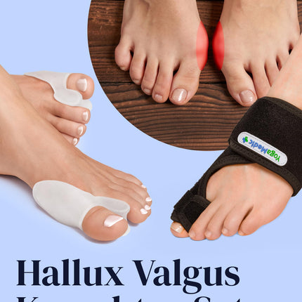 YOGAMEDIC Hallux valgus korekcijas komplekts - 2 pirkstu atdalītāji un 2 Hallux valgus šinas - 0% BPA pirkstu atdalītāja zolītes apaviem, āmurveida pirksta korekcija, pirkstu aizsardzības dienas un nakts pārsējs sievietēm un vīriešiem