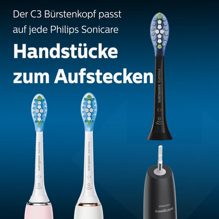 Philips Sonicare Original C3 Premium Plaque Defense standarta Sonic zobu birstes galviņas - 4 gab. iepakojumā, melnā krāsā (modelis HX9044/33)