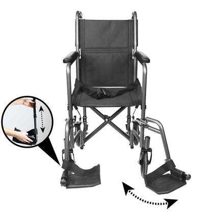 PEPE Mobility - saliekams ratiņkrēsls, viegls, šaurs (sēdeklis 38 cm), tērauda transportēšanas ratiņkrēsls, paredzēts iekštelpām vecāka gadagājuma cilvēkiem, ar kāju balstu