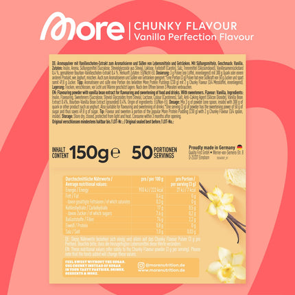 MORE Chunky Flavour, Vanilla Perfection, 150 g, vegāns, aromatizētājs pulveris saldināšanai, ar zemu cukura un kaloriju saturu, ar inulīnu un laktāzi - ražots Vācijā