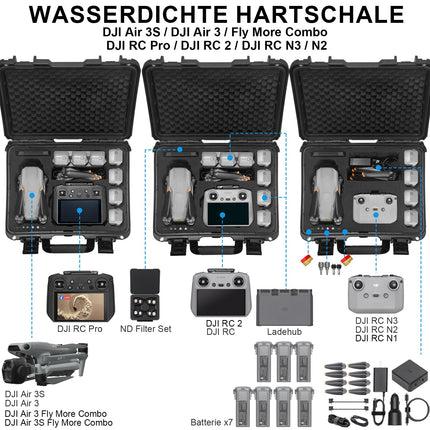 LEKUFEE ūdensnecaurlaidīgs pārnēsāšanas futrālis DJI Air 3S/DJI Air 3 Fly More Combo/DJI RC N3/N2/DJI RC Pro/DJI RC 2 tālvadības pultij un DJI Air 3S drona piederumiem (tikai futrālis)