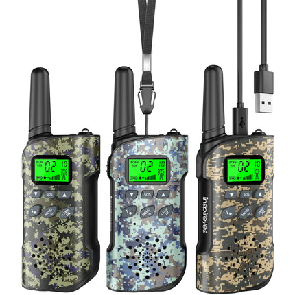 Inspireyes Walkie Talkie Kids uzlādējama rācija, 48 stundu darba laiks, 8 kanālu divvirzienu radio, dāvanas zēniem un meitenēm, pārgājieni un kempings brīvā dabā, 3–12 gadus veca rotaļlieta