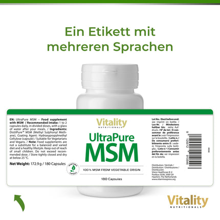 MSM augsta deva, īpaši tīras MSM kapsulas ar 1000 mg metilsulfonilmetāna, 180 kapsulas 6 mēnešiem, bez liekām piedevām Vitality Nutritionals no VitaminExpress