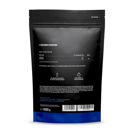 L-glutamīna pulveris 1000g / 1kg - Īpaši tīrs pulveris ar īpaši augstu devu - Glutamīns - Laboratorijā pārbaudīts un vegāns - Ražots Vācijā 1kg - Neitrāla garša, dabīgs