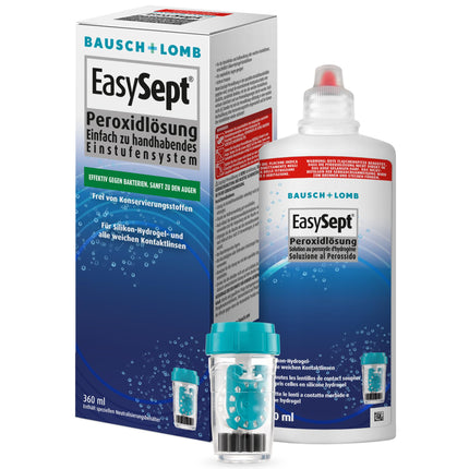 Bausch + Lomb EasySept peroksīda šķīdums mīksto kontaktlēcu tīrīšanai, bez konservantiem, ar trauku, 1 x 360 ml