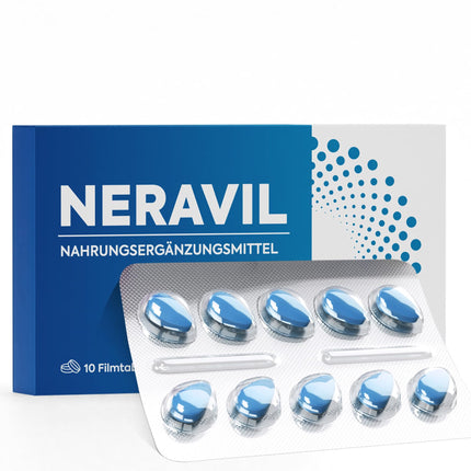 NERAVIL 10x zilās tabletes ar augstu devu vīriešiem - tūlītēja iedarbība - ar dabīgām aktīvajām sastāvdaļām - īpaši spēcīgas ar žeņšeņu, guarānu un ašvagandu