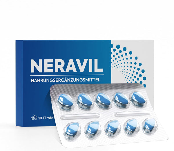 NERAVIL 10x zilās tabletes ar augstu devu vīriešiem - tūlītēja iedarbība - ar dabīgām aktīvajām sastāvdaļām - īpaši spēcīgas ar žeņšeņu, guarānu un ašvagandu