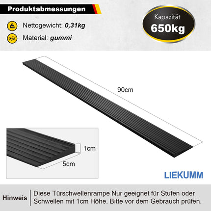 LIEKUMM 1 cm augsta durvju sliekšņa rampa, 650 kg celtspēja gumijas ratiņkrēslu rampa, pārnēsājama, maza izmēra sliekšņa rampa mājām, pakāpieniem, apmalēm, elektriskajiem ratiņkrēsliem, skrejriteņiem, motocikliem, sagriežama
