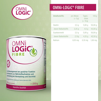 OMNi LOGiC ŠĶIEDRVIELAS, 50 porcijas (250 g), Šķiedrvielas, 100% ūdenī šķīstoša, Traucētām resnās zarnas funkcijām, Aizcietējumiem un caurejai, Vegāns, Bez glutēna, Bez laktozes