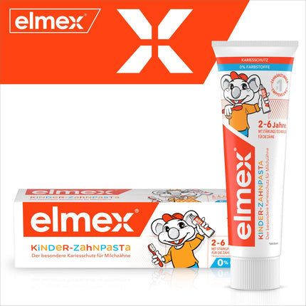 elmex bērnu zobu pasta 2-6 gadiem 2x50ml – bērniem draudzīga zobu tīrīšana ļoti efektīvai aizsardzībai pret kariesu – ar amīna fluorīdu trīskāršam aizsardzības mehānismam