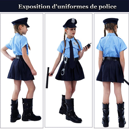 Policista kostīms bērniem, policists meitenēm ar aksesuāriem, ieročiem, policijas roku dzelžiem, rācijām, cepures un jostas Helovīna kostīmam, Cosplay karnevāla zils, 150 cm